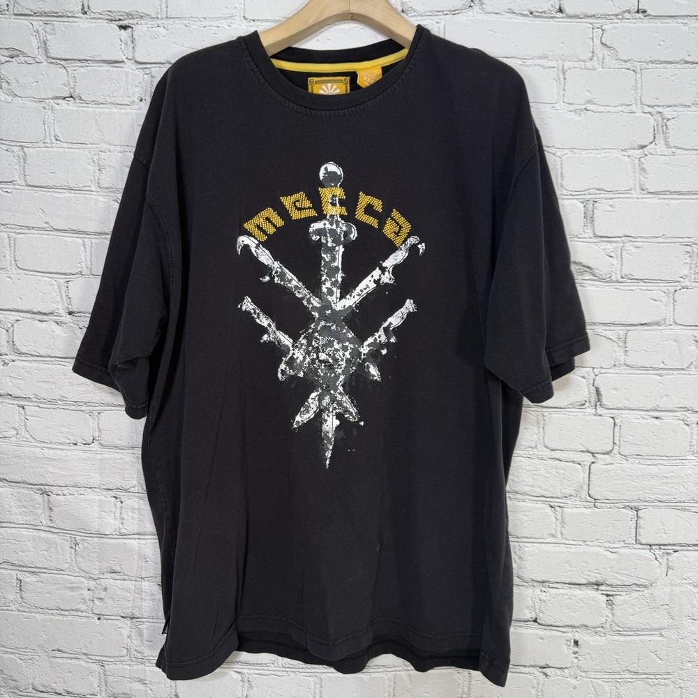 Vintage Mecca Shirt‎ Mens XXXL Black Warrior Embroidered Spellout Y2K Hip Hop